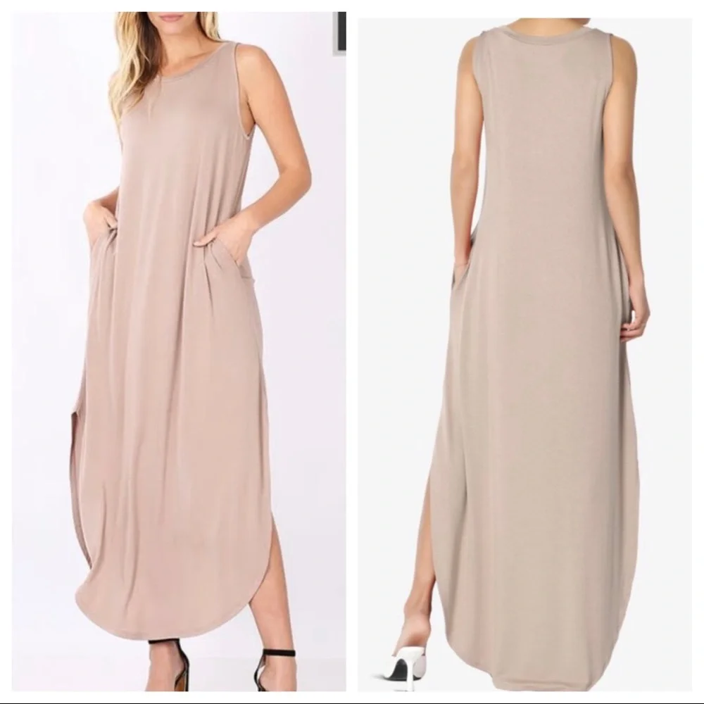 Jane Sleeveless Maxi Dress with pockets and side slits - Picture 2 of 4